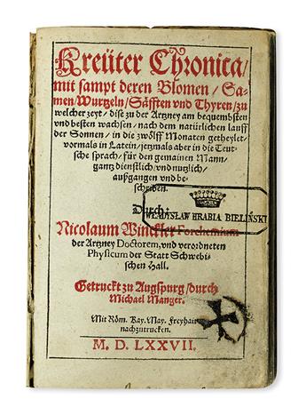 WINCKLER, NICOLAUS. Kreüter Chronica.  1577